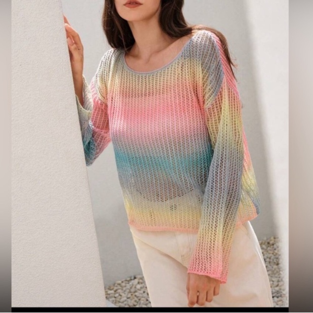 SHEIN VCAY Ombre Drop Shoulder Pointelle Knit Sweater Without Cami Top s… - Picture 2 of 13